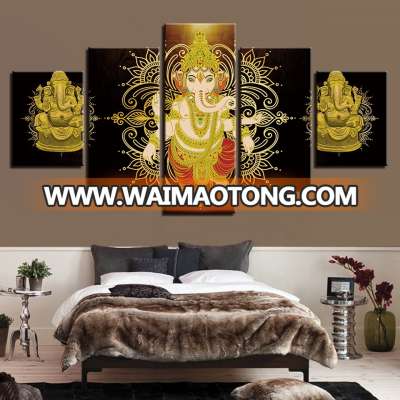 Indian elephant lord god 5 panels canvas print Ganesha printing wall art framed Hinduism